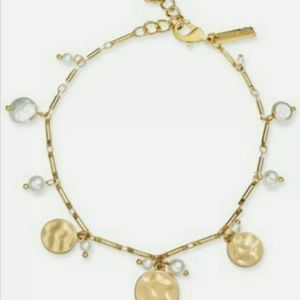 Gold Tone White Pearl Disk Anklet